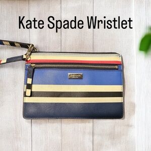 Kate Spade Blue and Yellow Striped Wristlet